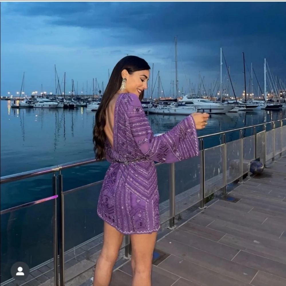 Zara Beaded Mini Tunic Dress Limited Edition Purple NWT Size M-L Bloggers Fav - Picture 8 of 16